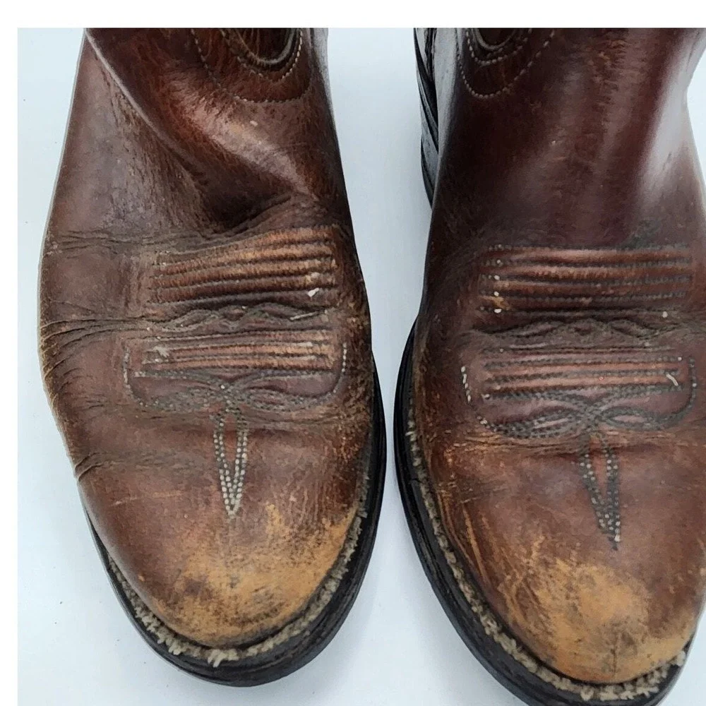 Vintage Brown Leather Cowboy Boots Western Boots Decorative‎ Stitching